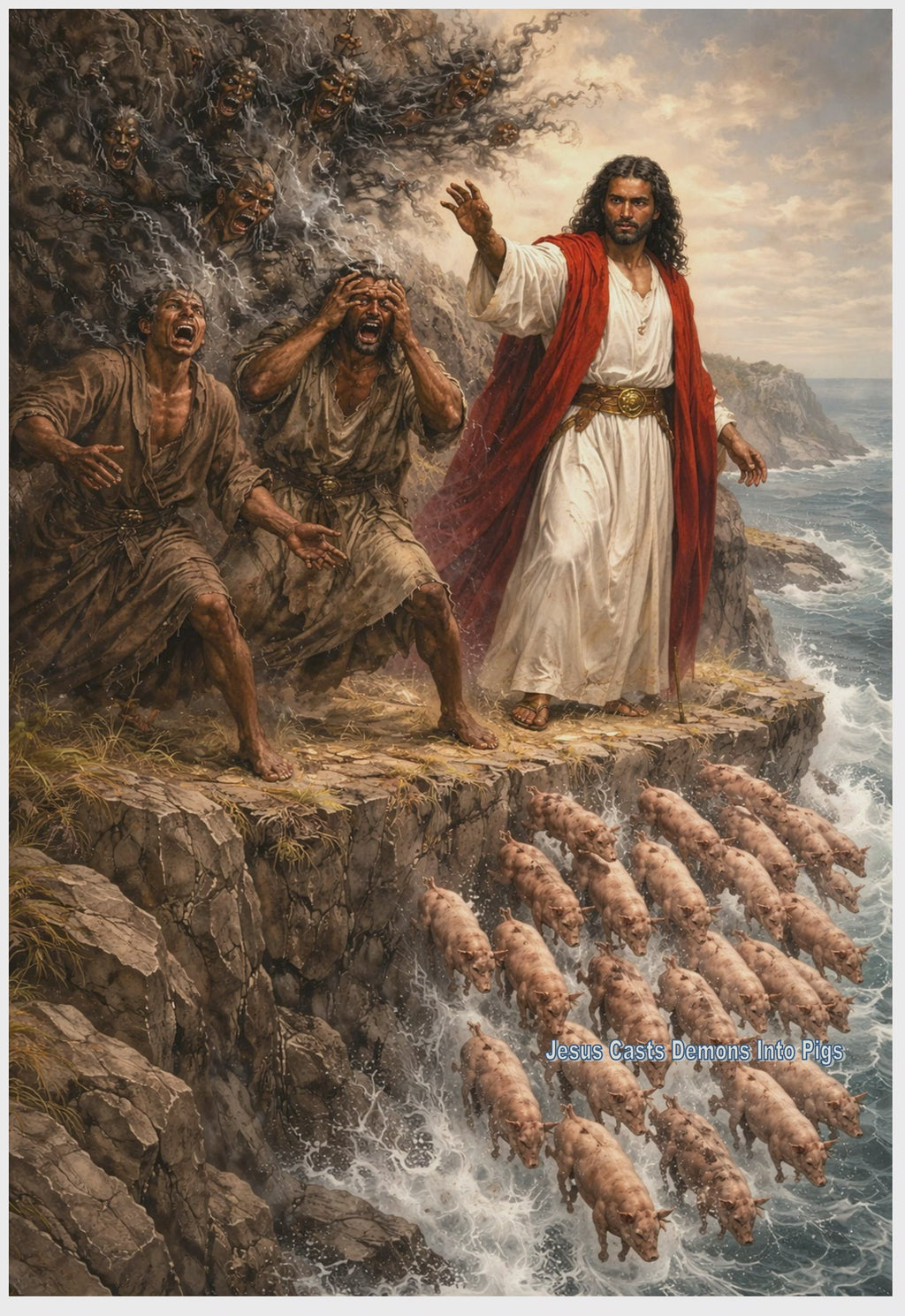 Jesus Casts Demons into Pigs Biblical Art Print | Elixir Eternal Products